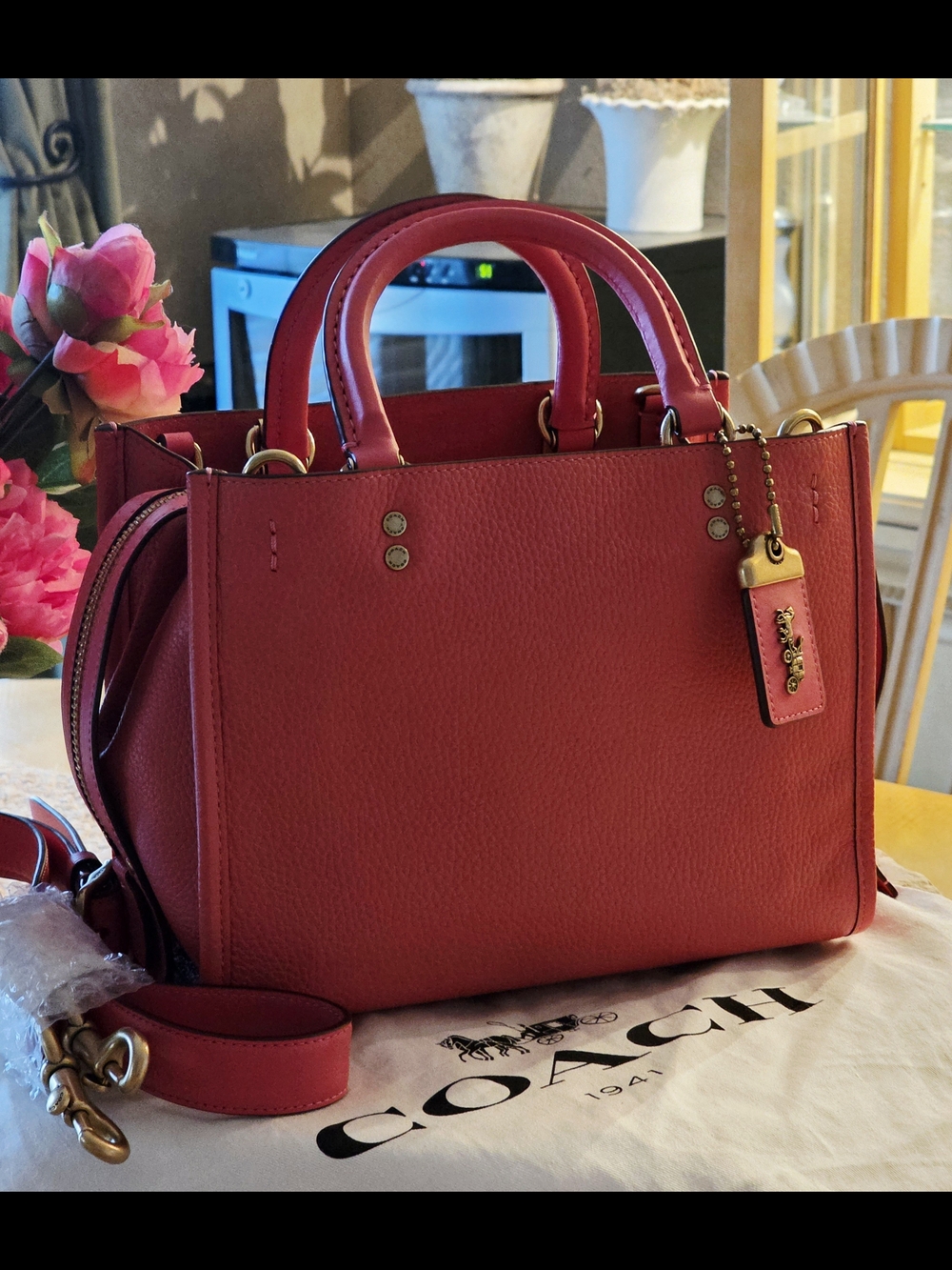 Disney X Coach Rogue 25 Watermelon Pink Pebbled Leather Satchel with Top Handles